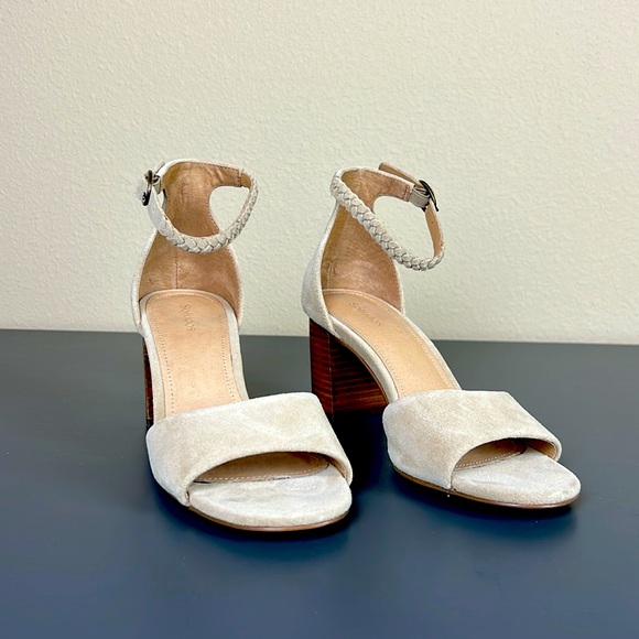 Soludos Braded Ankle Strap Beige/Cream Suede Faux Wood Heel Sandals - Si… - Picture 3 of 7